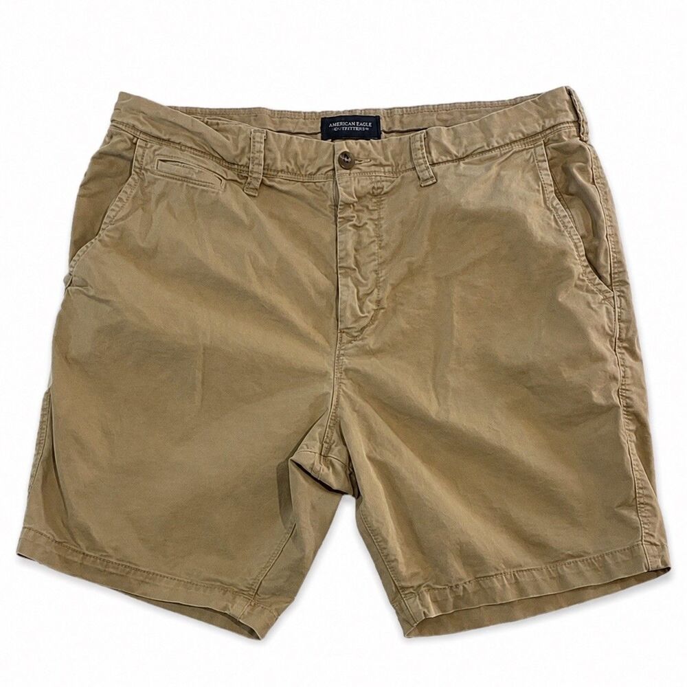 American Eagle Next Level Flex Beige Chino Shorts Flat Front Twill Cotton